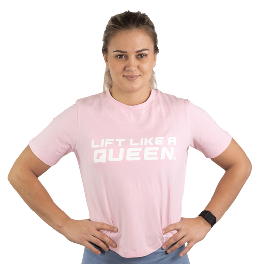 Lift Heavy Lift Like A Queen Rounded Cropped T-Shirt QEENTSHIRT-ROSE