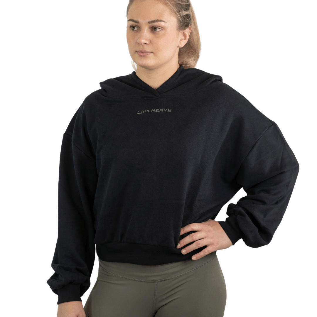 Lift Heavy Carbon Cropped Statement Hoodie CARBONHOODIE-BLACK