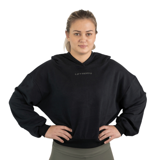 Lift Heavy Carbon Cropped Statement Hoodie CARBONHOODIE-BLACK