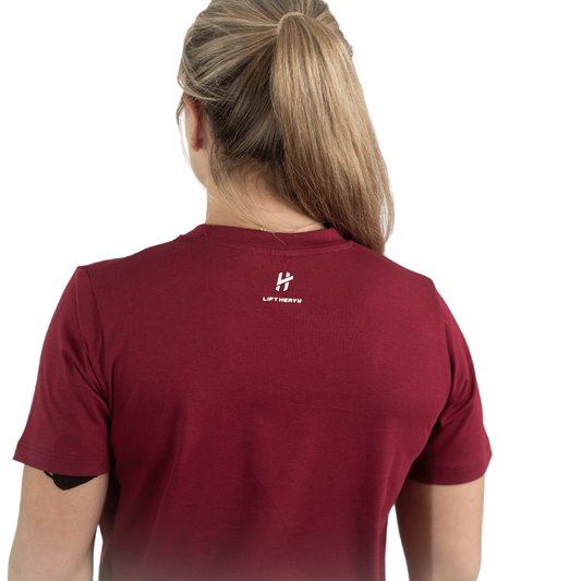 Lift Heavy Lift Like A Queen Rounded Cropped T-Shirt QEENTSHIRT-DEEP RED