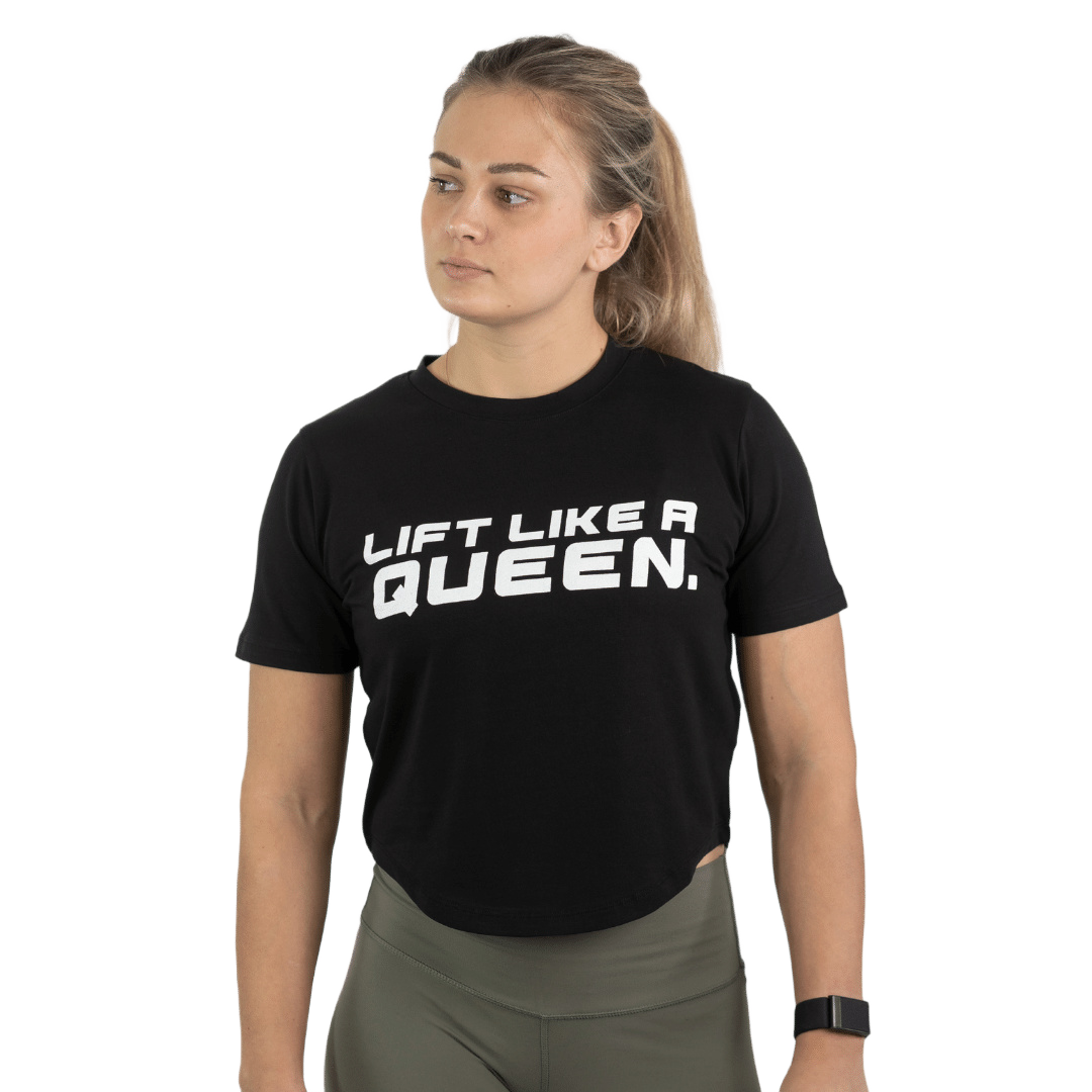 Lift Heavy Lift Like A Queen Rounded Cropped T-Shirt QEENTSHIRT-BLACK