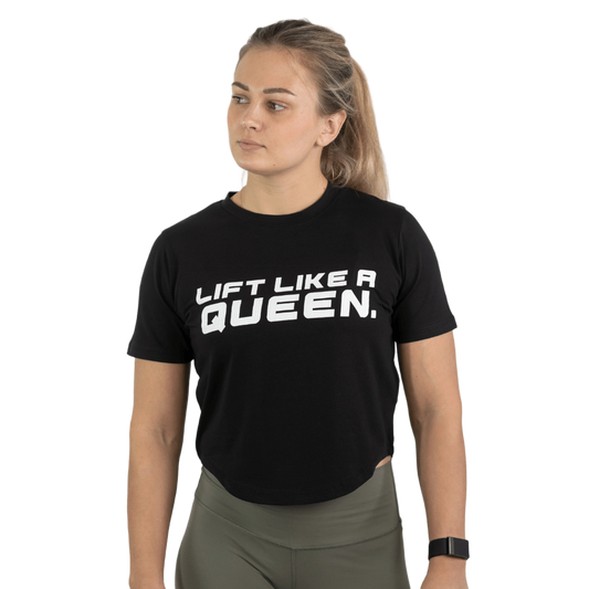Lift Heavy Lift Like A Queen Rounded Cropped T-Shirt QEENTSHIRT-BLACK