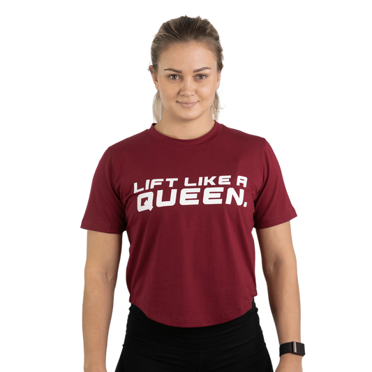 Lift Heavy Lift Like A Queen Rounded Cropped T-Shirt QEENTSHIRT-DEEP RED