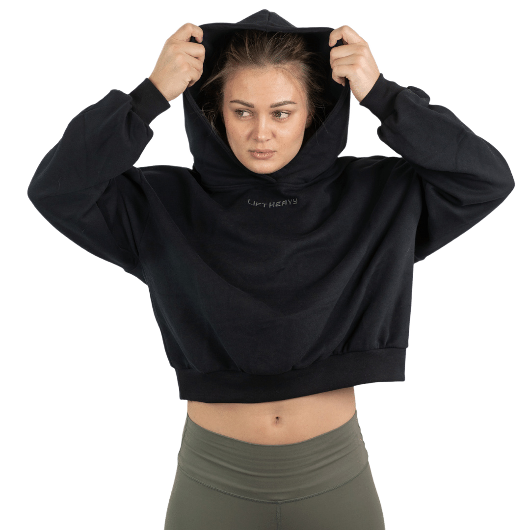 Lift Heavy Carbon Cropped Statement Hoodie CARBONHOODIE-BLACK